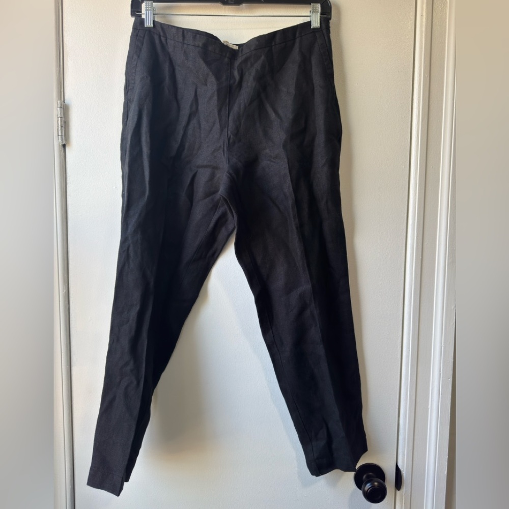 Eileen Fisher Women’s 100% Linen Side Zipper Black Dress Pants Straight Leg Sz M